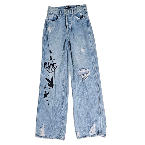 Playboy By PacSun Eco Super Distressed High Waisted Baggy Jeans size 24 - Picture 5 of 14